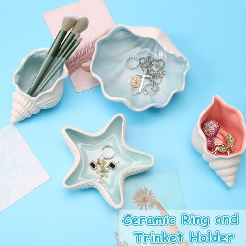 Cute Ceramic Jewelry Tray with Starfish Design Blue Conch