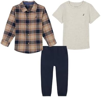 Nautica Boys 3pc Woven Shirt Tee Jogger Set