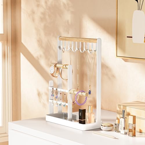 ProCase Jewelry Stand Holder Organizer 4-Tier with Ring Tray - Medium White