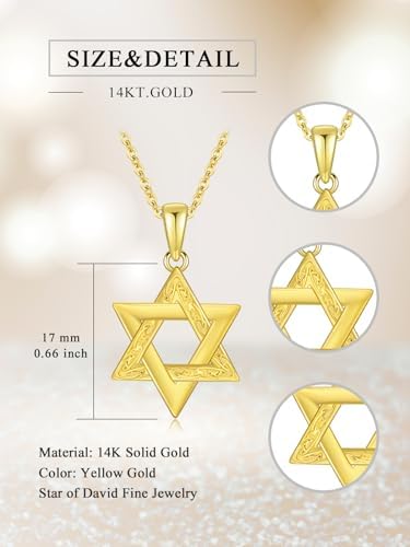 14K Yellow Gold Star of David Pendant Necklace for Women
