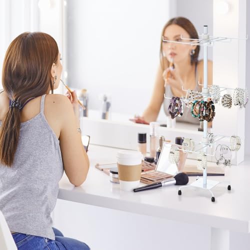 2 Pcs Adjustable Metal Jewelry Display Stand with Hooks 3 Tier White
