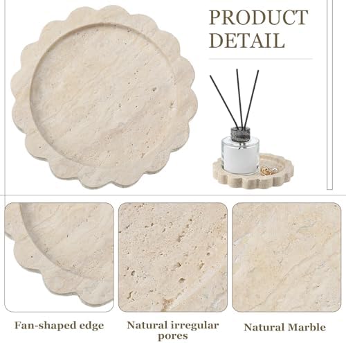 55 Inch Round Travertine Jewelry Tray with Scalloped Edges