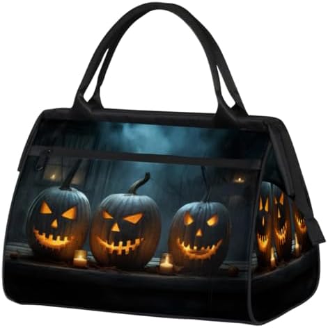 Halloween Pumpkins Candle Gym Bag for Men Women Waterproof Travel Duffel with Trolley Sleeve