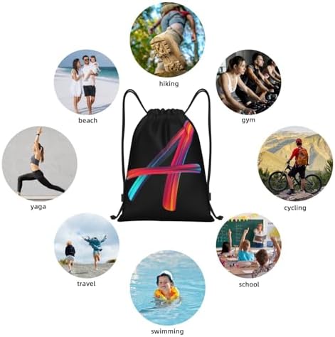 Drawstring Backpack with Initials Rainbow Letter A
