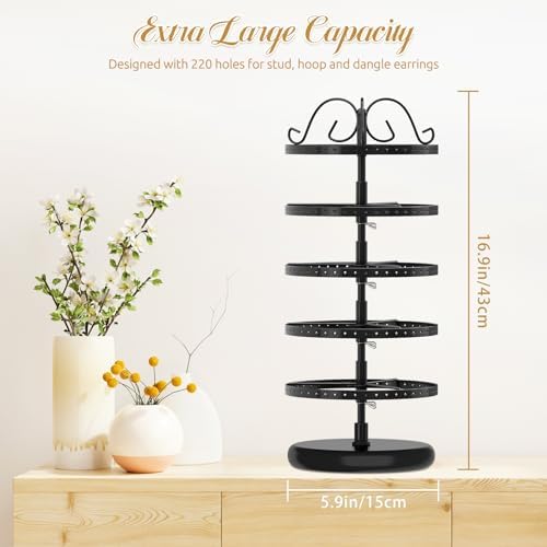 MODOWEY 5 Tiers Rotating Earring Holder Organizer Stand with 220 Holes