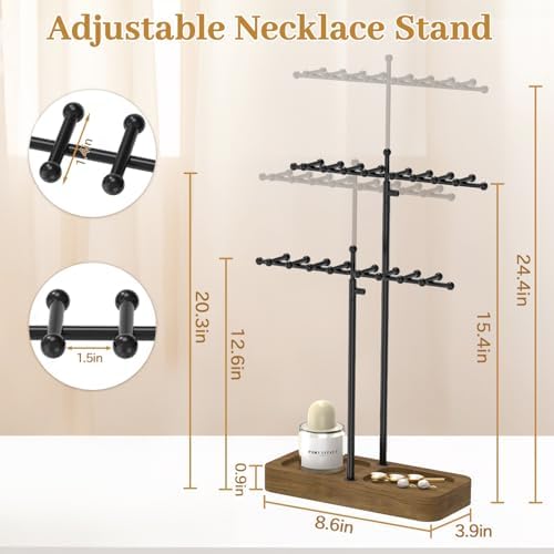 MODOWEY Necklace Holder Organizer Stand with 36 Hooks