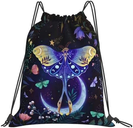 Moon-Moth Foldable Gym Bag Backpack with Drawstring for Shopping Sport Yoga Travel Swimming Beach
