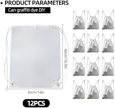 12 Pcs White Tie Dye Drawstring Tote Bags Set