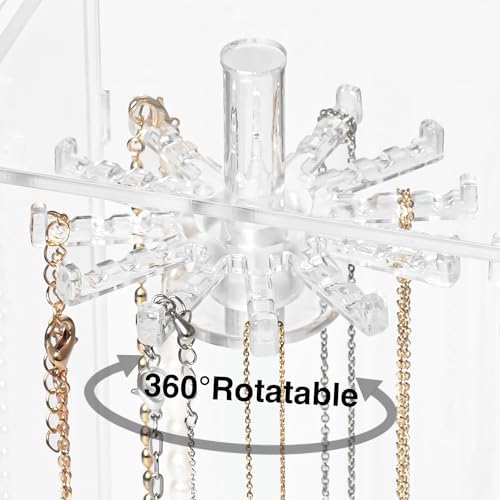 Acrylic Necklace Holder with 24 Rotatable Hooks