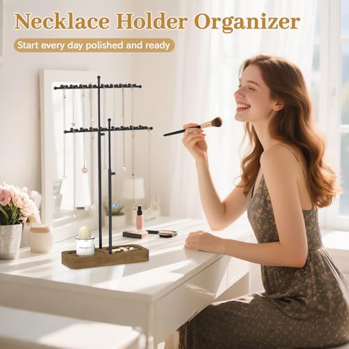 MODOWEY Necklace Holder Organizer Stand with 36 Hooks