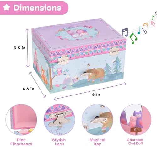 Jewelkeeper Musical Jewelry Box for Girls with Spinning Owls