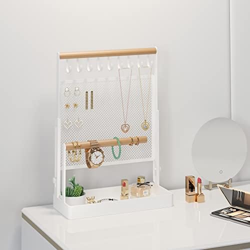 Jewelry Organizer Stand with 9 Hooks and Earring Net
