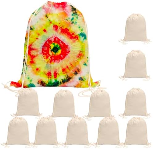 KABAKE Cotton Drawstring Tote Bags 12Pcs DIY Tie Dye Set