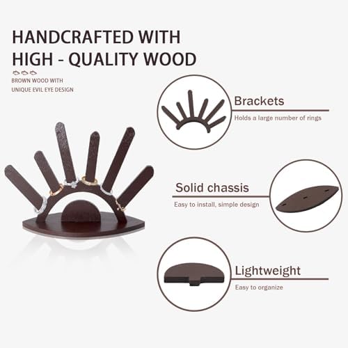 Evil Eye Wooden Ring Holder Stand - Compact Jewelry Display