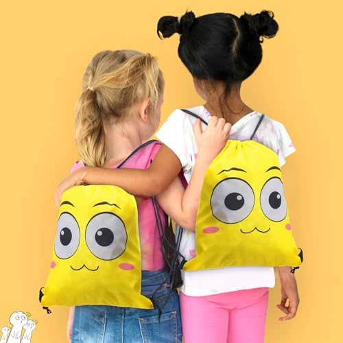24 Pcs Emoticon Drawstring Backpacks for Kids and Teens