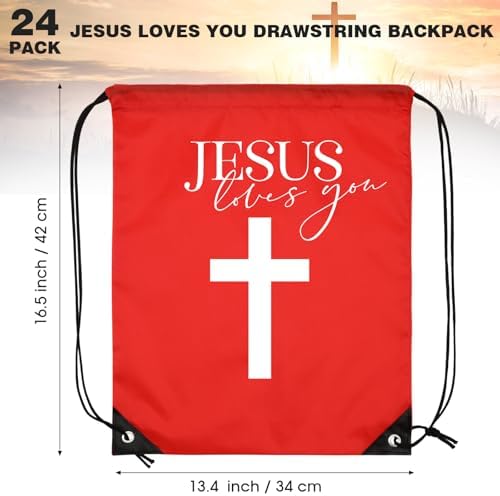 24 Pcs Red Christian Drawstring Bags VBS Gifts
