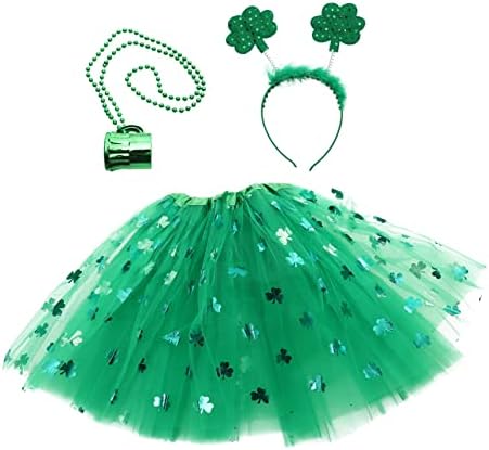 Patricks Day Headband Set with Tutu Skirt and Bead Necklace