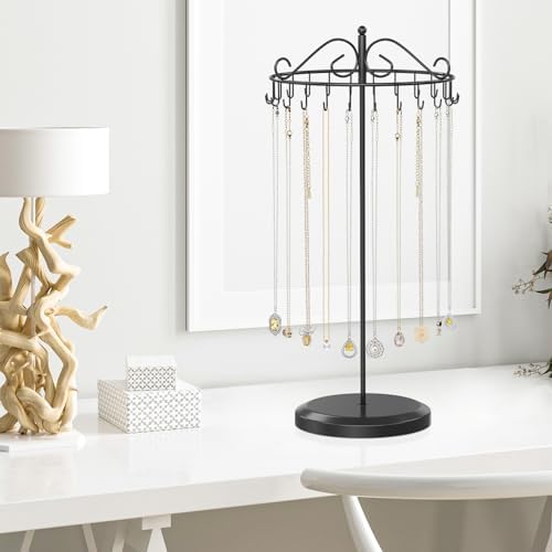 iDavosic Ly Rotating Necklace Holder with 24 Hooks Black