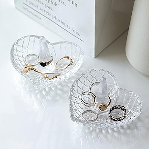 MyGift Clear Glass Ring Cone With Tray Set of 2