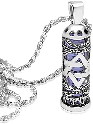 Artist Unknown Mezuzah Pendant Necklace with Star of David and Scroll
