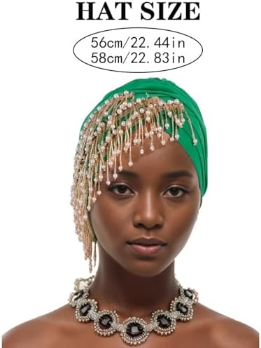 Beaded Rhinestone Turban Hat for Women 2025