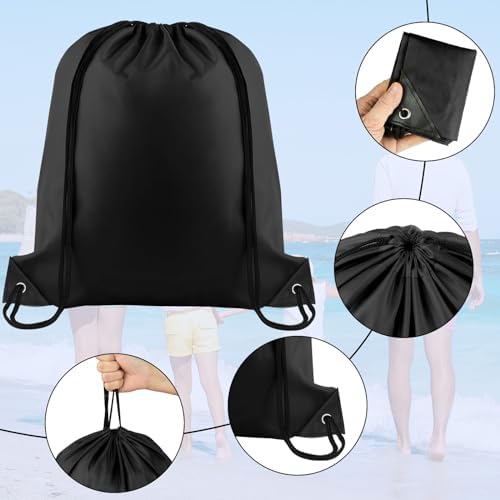 NACHLYNN 12-Piece Black Drawstring Backpack Set