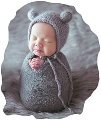 Newborn Baby Photography Props Hat Wrap Set Light Gray