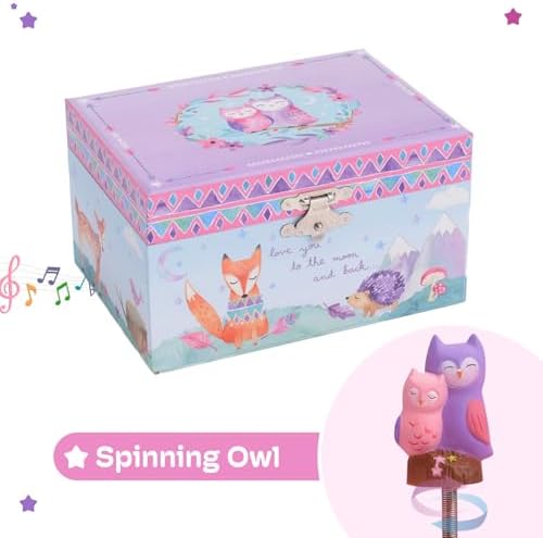 Jewelkeeper Musical Jewelry Box for Girls with Spinning Owls