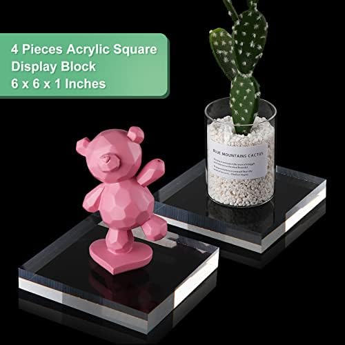 Qunclay 4Pcs Acrylic Square Display Blocks for Jewelry Showcase Holder Base Collections
