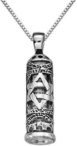 Jewish Mezuzah Charm Necklace with Star of David in Sterling Silver