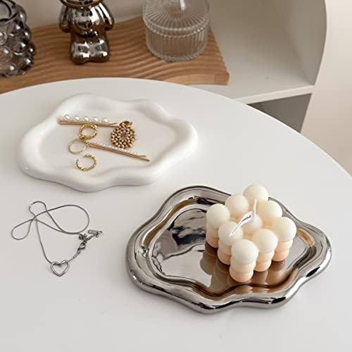 Cloud Shape Ceramic Jewelry Tray for Women White