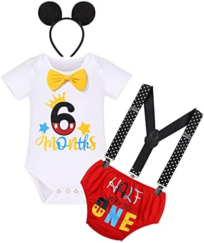 IBTOM CASTLE Baby Boy Half Birthday Cake Smash Outfit 4pcs Set