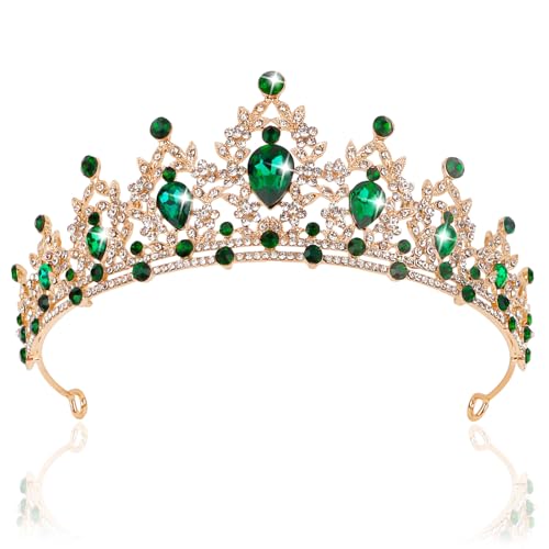 CAVETEE Queen Crown for Women Green Crystal Headband