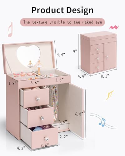 Vlando Musical Jewelry Box for Girls Pink