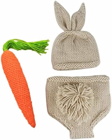 Kisangel Newborn Baby Boy Girl Easter Bunny Crochet Costume Hat Diaper Accessory Set