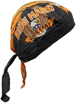 Black Orange Ride Hard Ride Fast Eagle Head Wrap Durag Skull Cap Biker