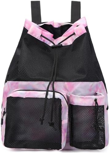 Lohol Durable Mesh Drawstring Gym Bag with Shoe Compartment