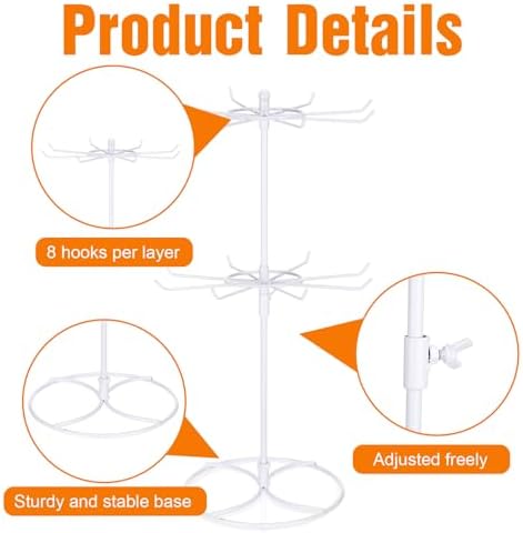 Tandefio 2 Pcs Rotating Jewelry Display Stand with Hooks