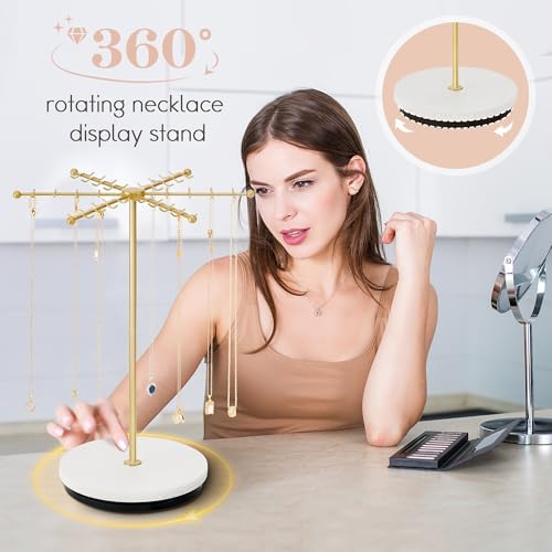 Poyilooo Necklace Holder with 48 Hooks and Rotating Base