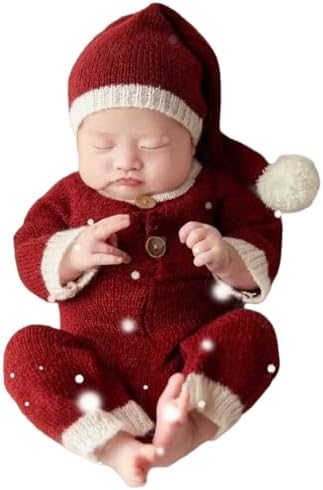 Vomdrok Newborn Christmas Hat and Romper Set