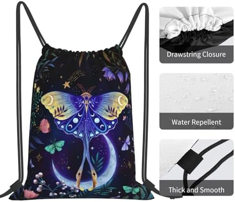 Moon-Moth Foldable Gym Bag Backpack with Drawstring for Shopping Sport Yoga Travel Swimming Beach