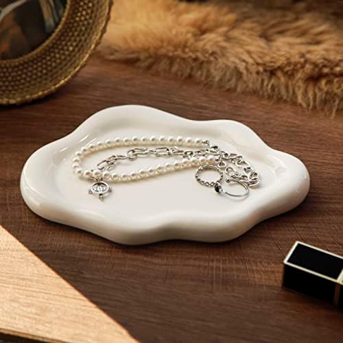 Cloud Shape Ceramic Jewelry Tray for Women White