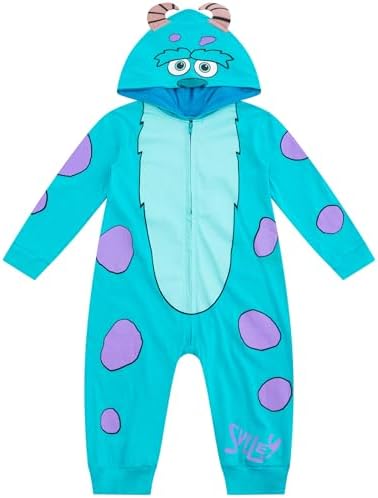 Disney Monsters Inc Zip Up Hooded Coverall for Newborn Boy Blue or Green