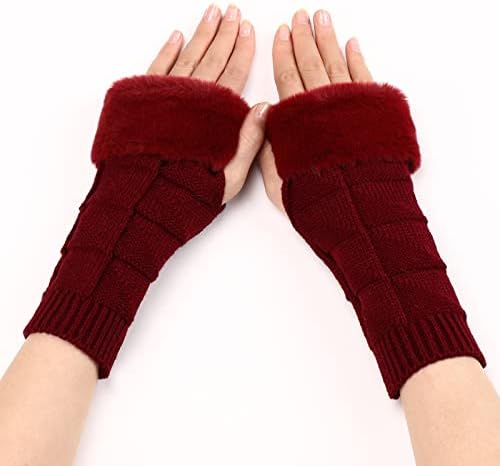 Womens Goth Fingerless Furry Cuff Arm Warmers