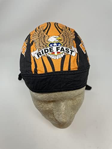 Black Orange Ride Hard Ride Fast Eagle Head Wrap Durag Skull Cap Biker