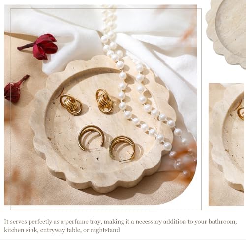 55 Inch Round Travertine Jewelry Tray with Scalloped Edges