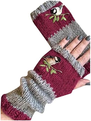 Embroidered Flower Fingerless Gloves for Women