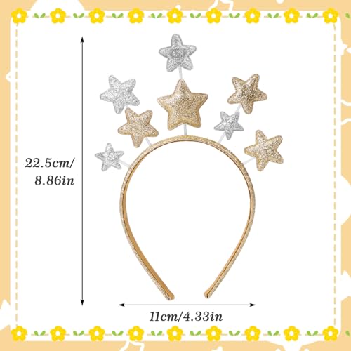 Star Headband 2 Pieces Gold and Silver Star Hair Hoops Party Festival Holiday Birthday Hair Accessories One Size