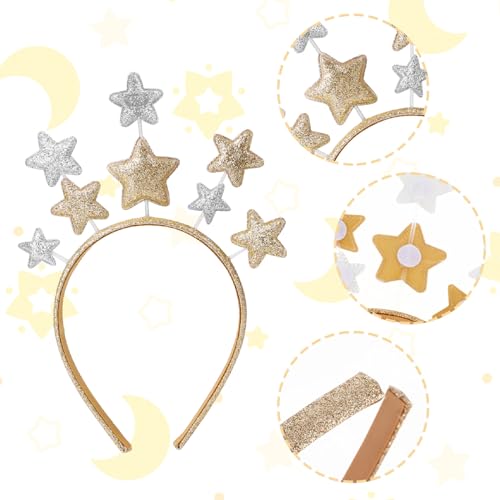 Star Headband 2 Pieces Gold and Silver Star Hair Hoops Party Festival Holiday Birthday Hair Accessories One Size