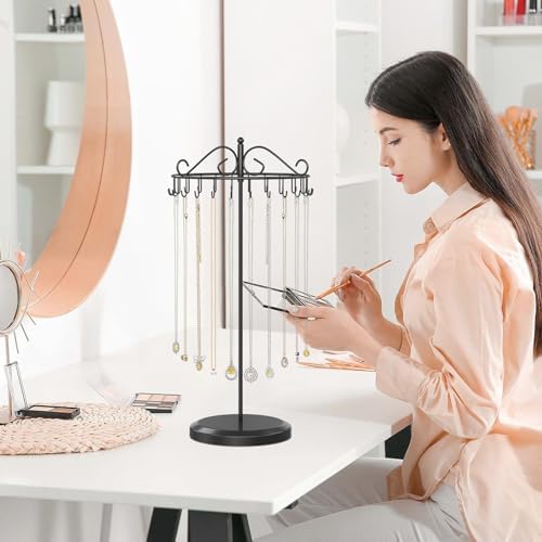 iDavosic Ly Rotating Necklace Holder with 24 Hooks Black